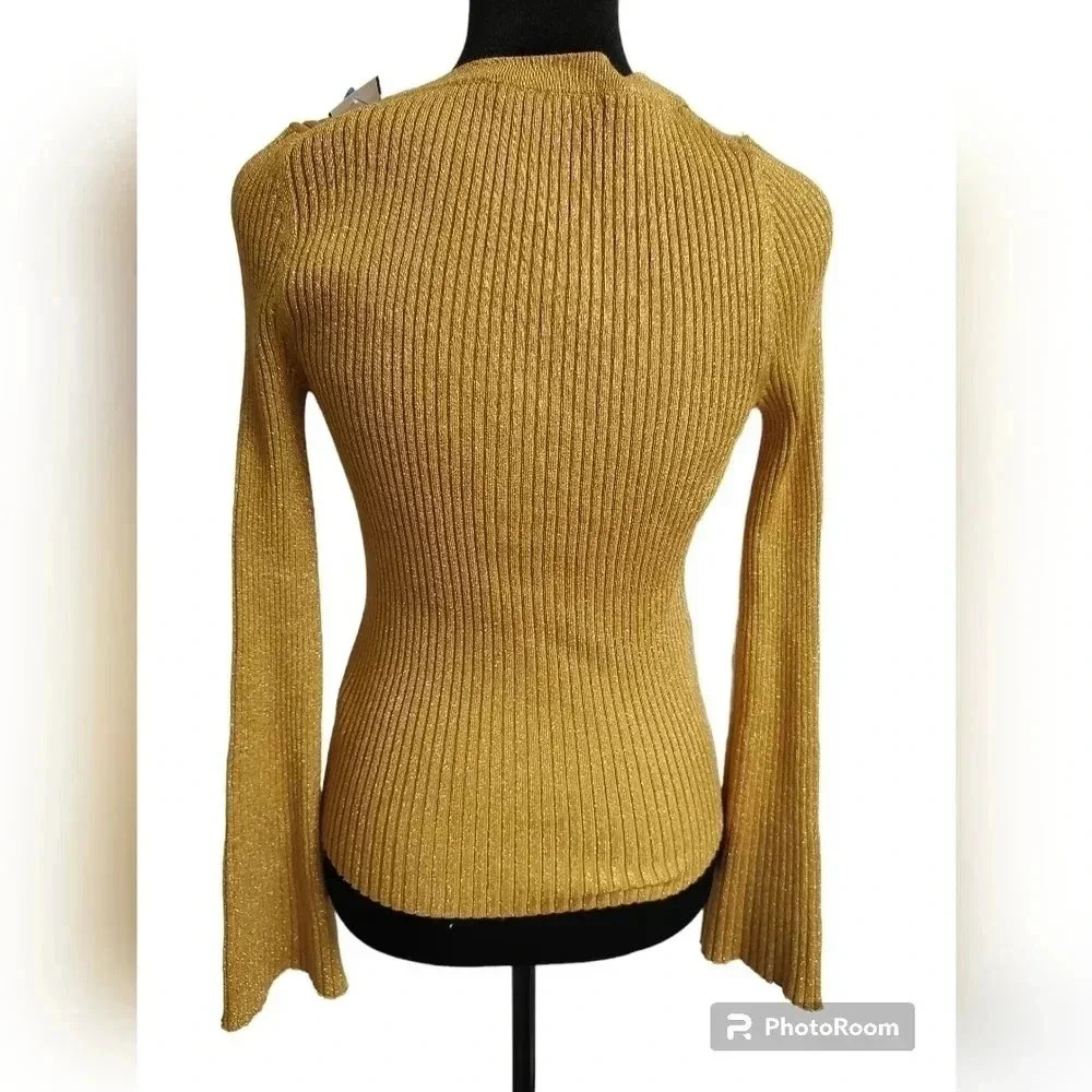 Boden Gold Ribbed Metallic Cardigan - Picture 8 of 9